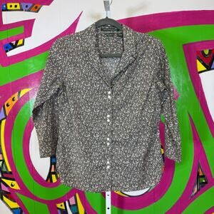 Eddie Bauer, Brown and Cream Micro Floral Button Down Shirt. Size Small.